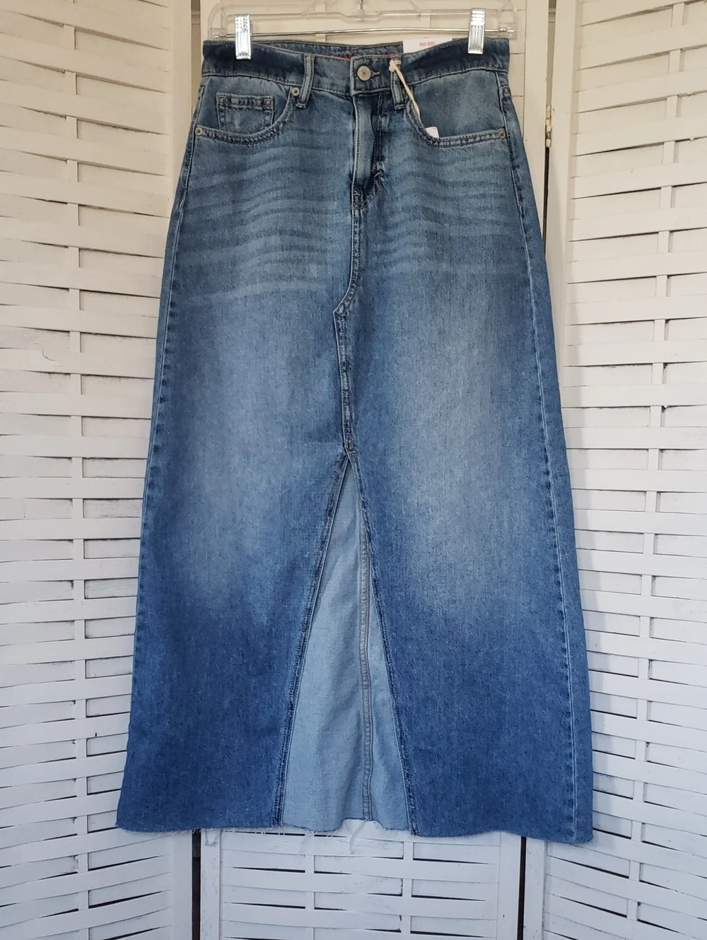Lucky Brand Faded Blue Denim Maxi Skirt with Front Slit Size 25 New